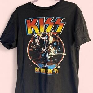 KISS ALIVE 75 Tour Band T Shirt Black Mens Medium Rock Music Concert Tee‎